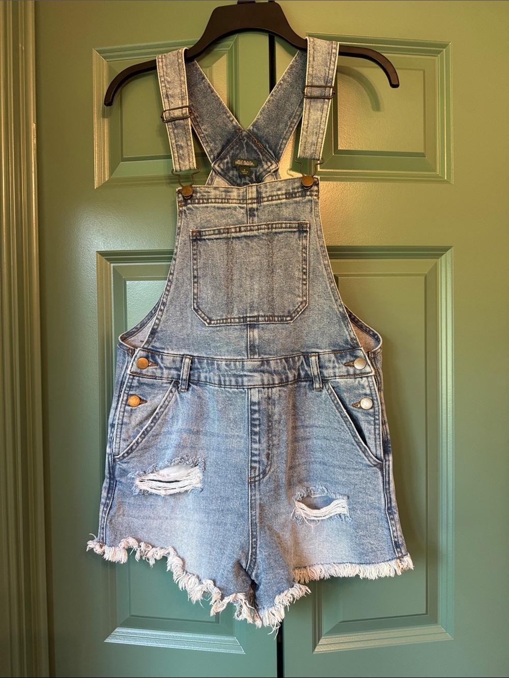 wild fable Light Blue Distressed Denim Short Overalls
